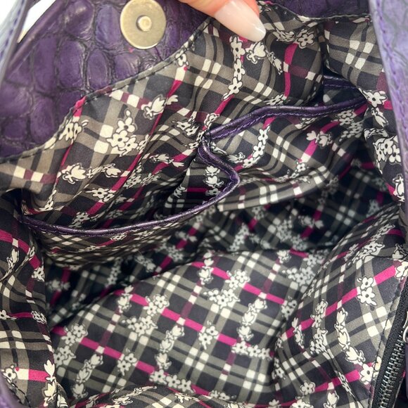 Jessica Simpson (2011) Croc Embossed Satchel Purple Faux Leather Shoulder Bag - Picture 13 of 16